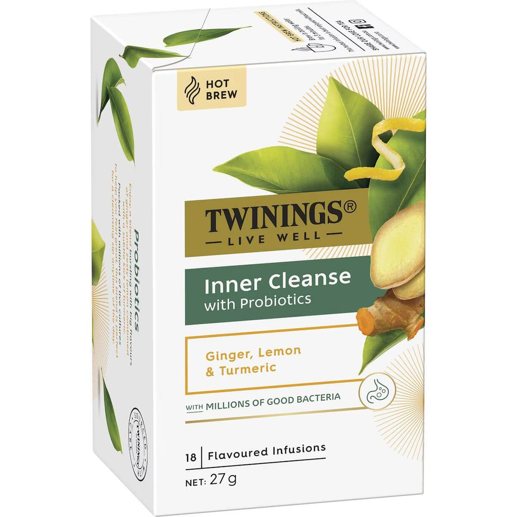 Twinings 體內淨化茶包裝正面，含益生菌與草本成分標示