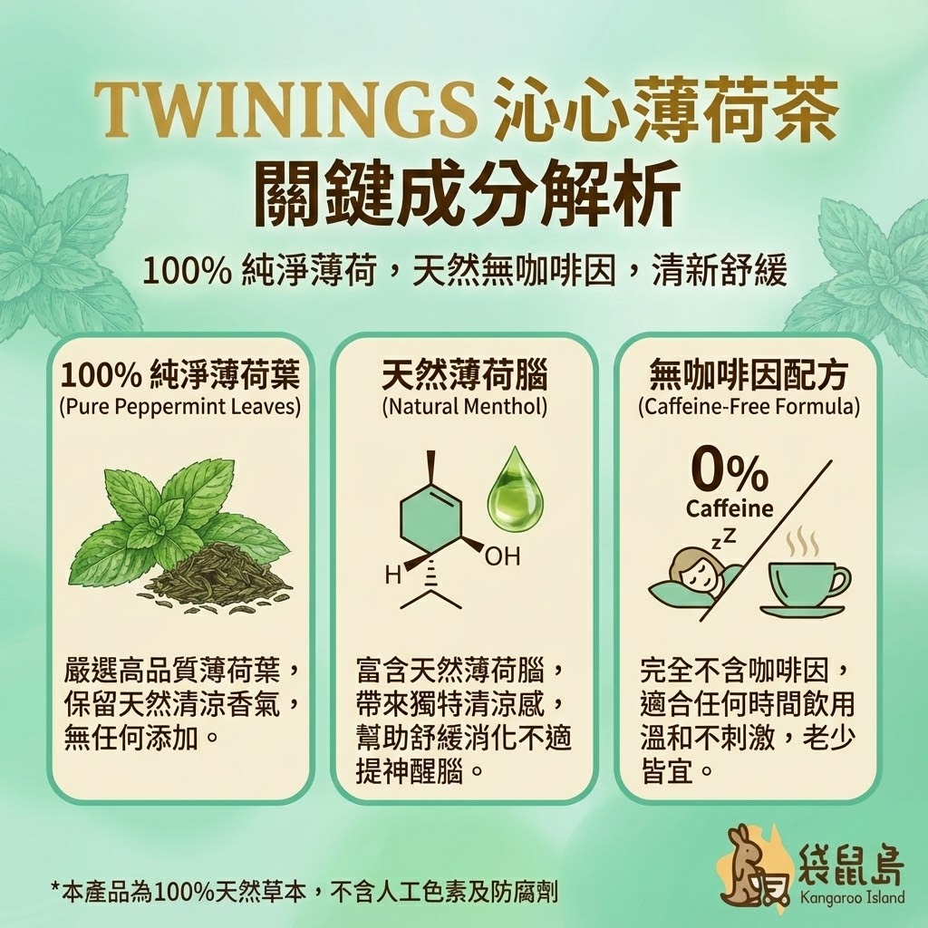 Twinings 薄荷茶成分解析 - 100%純淨薄荷葉、富含天然薄荷腦