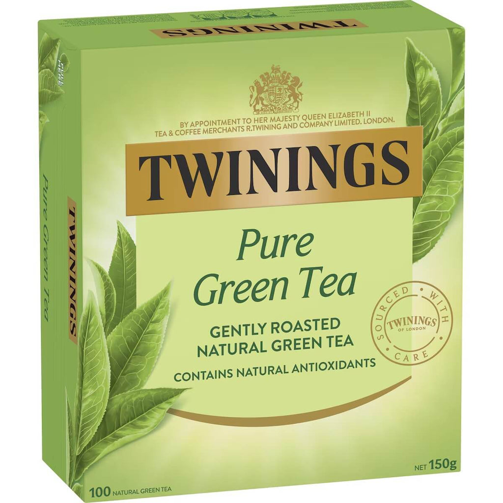Twinings 清新綠茶茶包正面包裝，英國皇室認證