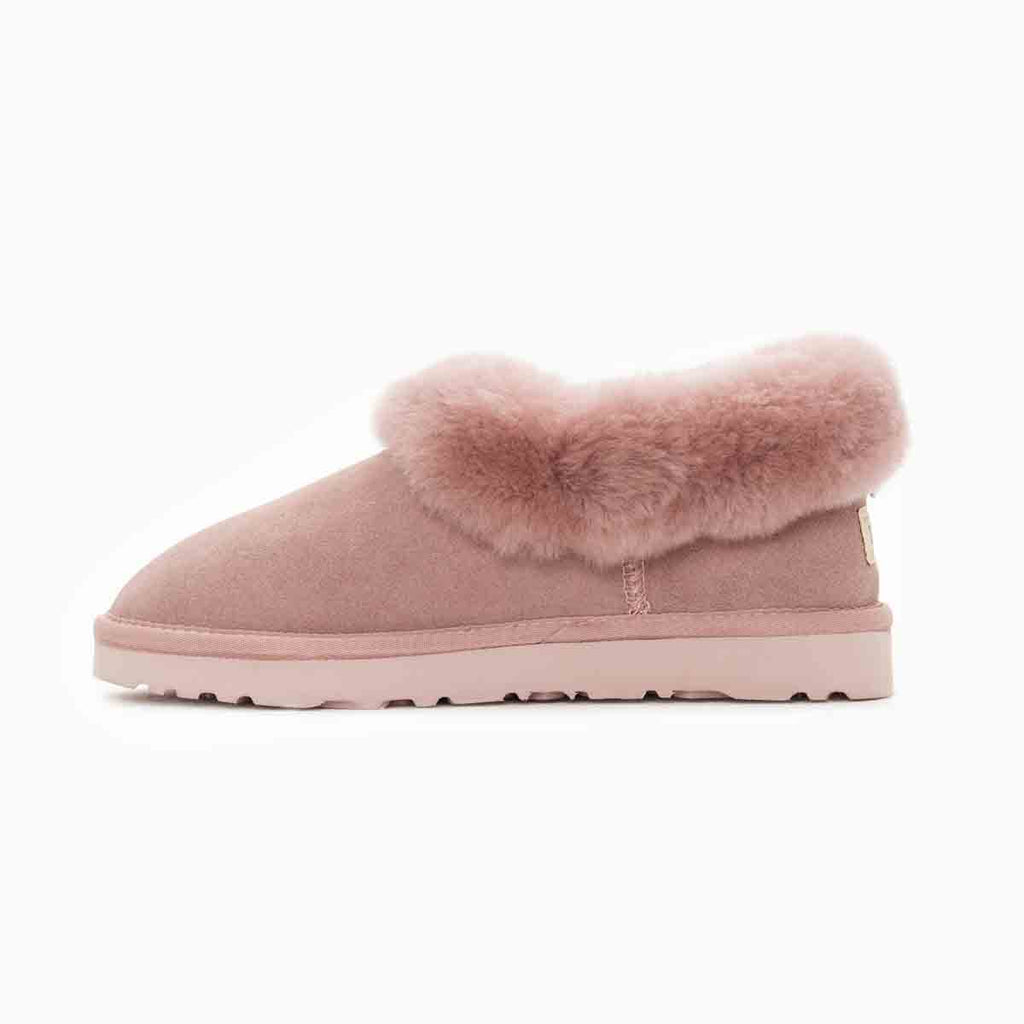UGG 灰粉色家居翻毛雪地靴 OB666 內側面展示
