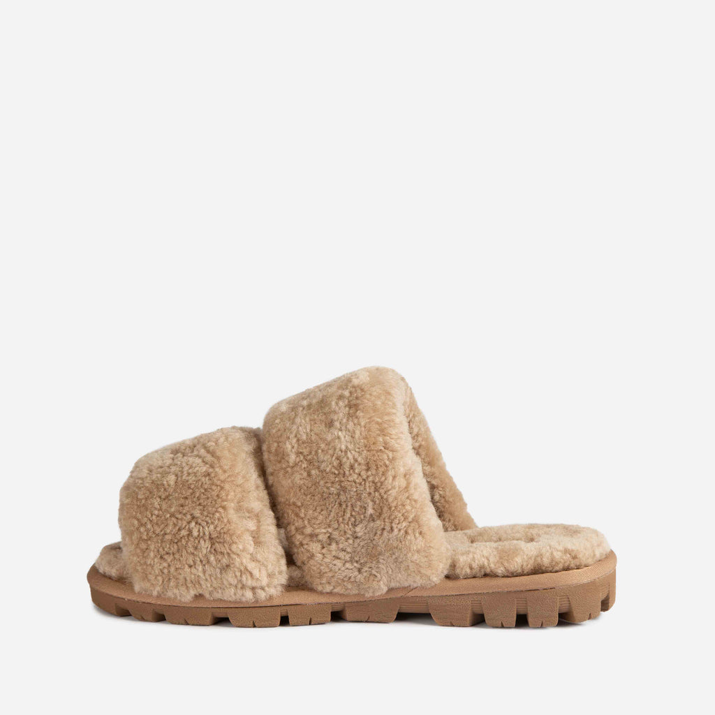 UGG Evelyn Curly Slide 拖鞋桐色左側展示