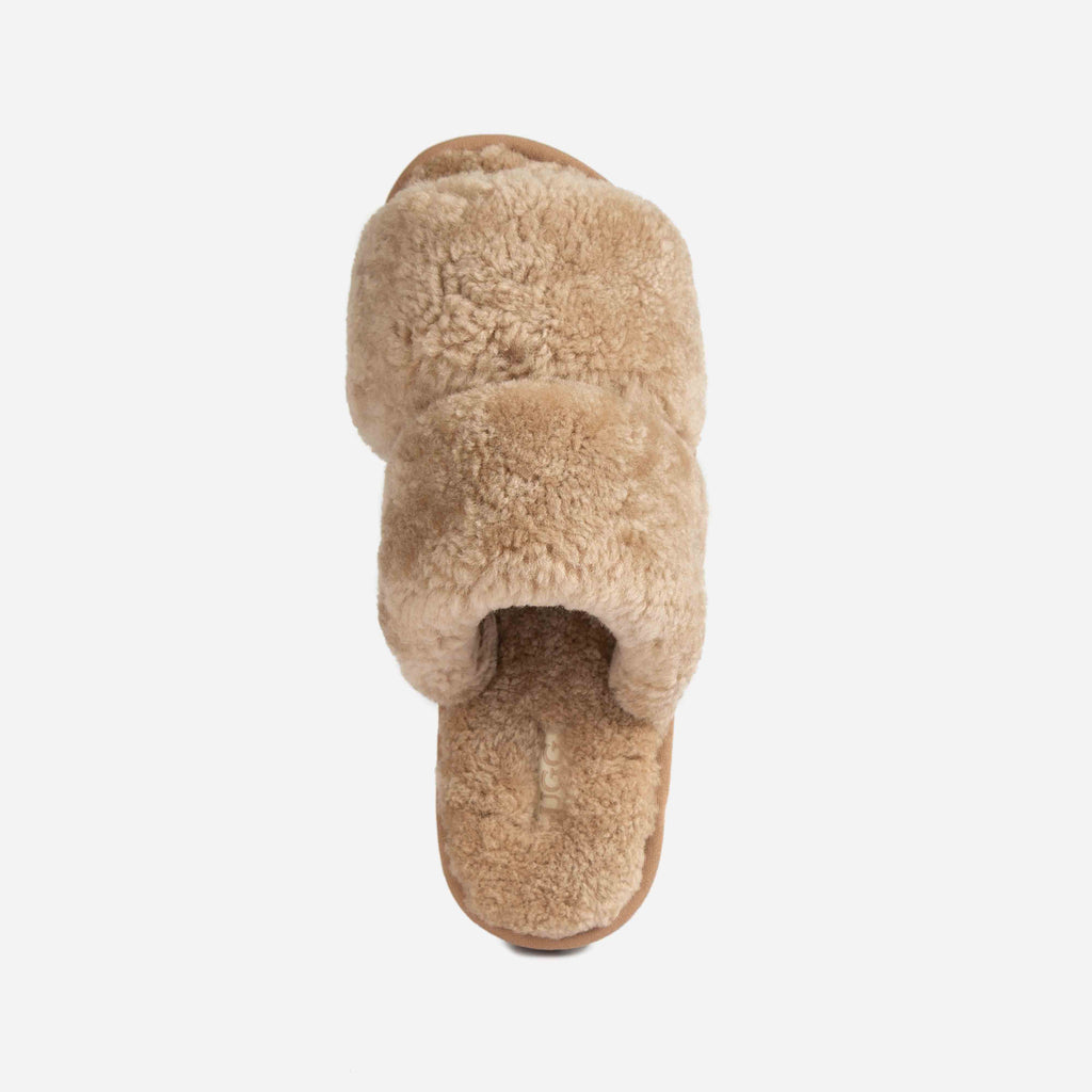 UGG Evelyn Curly Slide 拖鞋桐色俯視圖