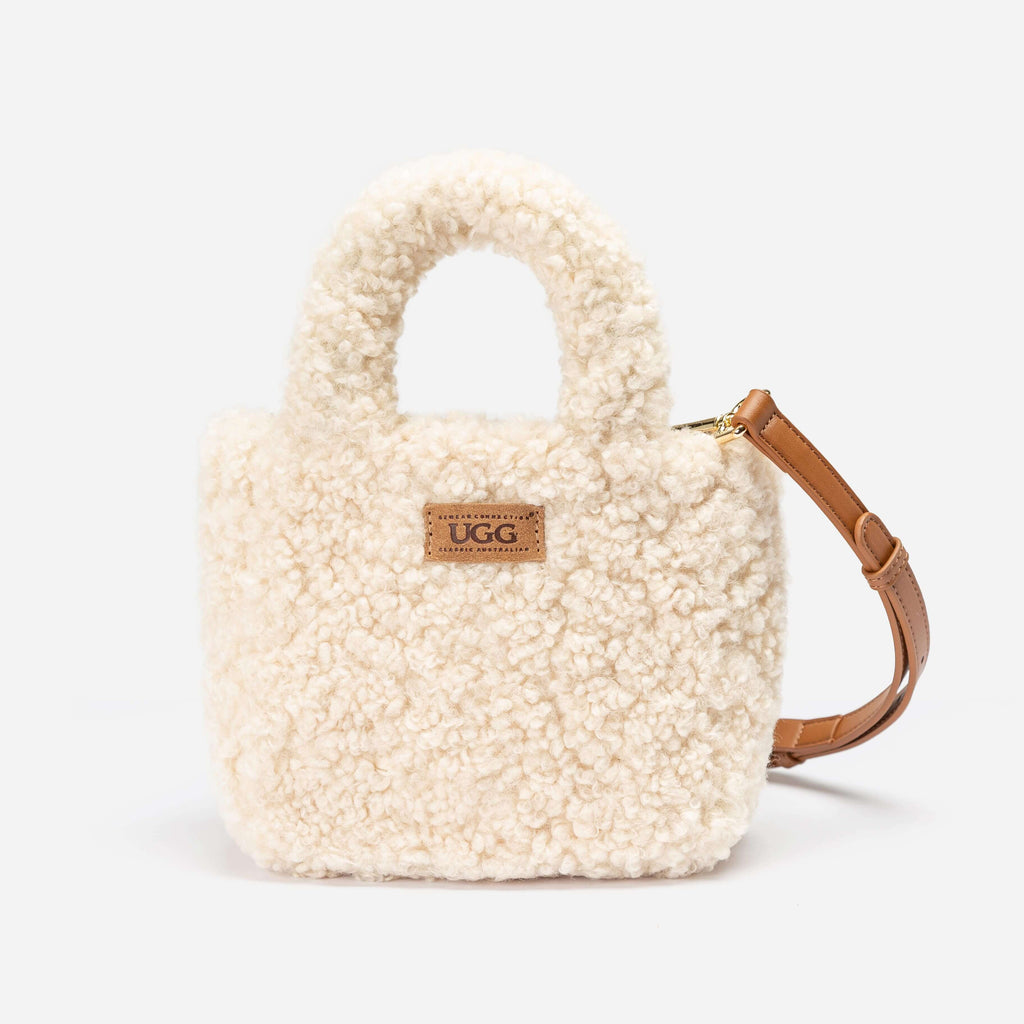 UGG OZWEAR Gianna 羊羔毛迷你托特包正面完整外觀展示照