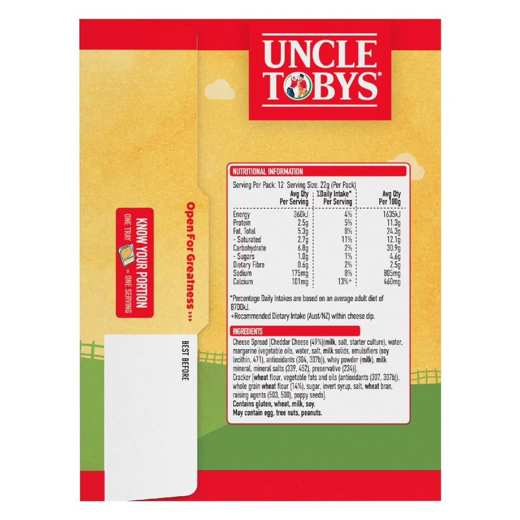 Uncle Tobys Le Snak 切達起司餅乾12入營養標示與份量說明