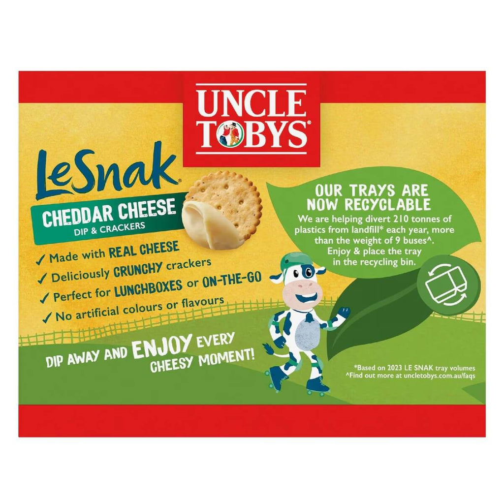 Uncle Tobys Le Snak 切達起司餅乾產品特色與環保托盤說明
