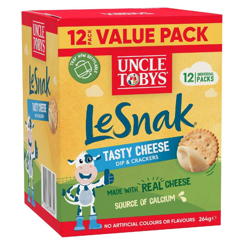 Uncle Tobys Le Snak 原味起司餅乾12入外包裝圖，標示VALUE PACK與6入裝兩倍容量