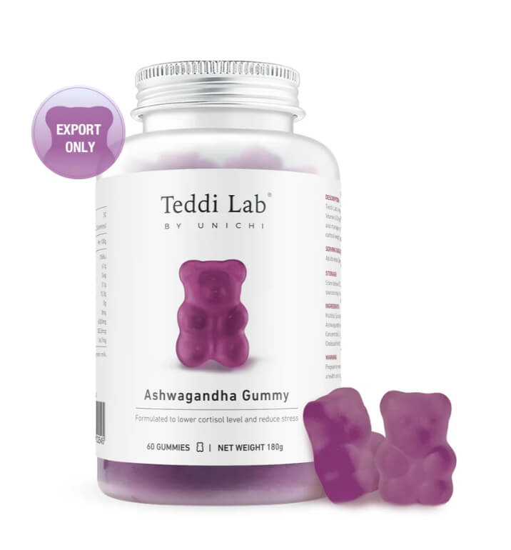 Unichi Teddi Lab南非醉茄小熊軟糖瓶身外觀，紫色小熊造型，標示EXPORT ONLY