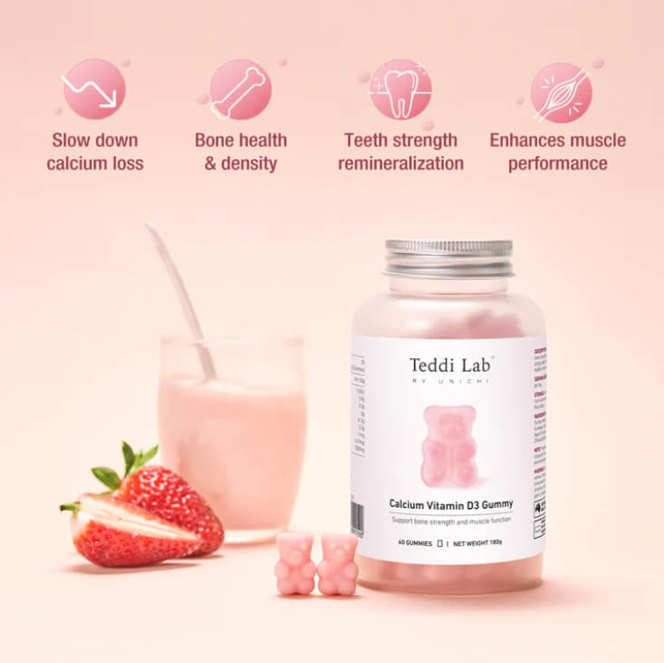 Unichi Teddi Lab 鈣+D3 軟糖主打骨骼健康、肌力提升、減緩鈣流失與強化牙齒再礦化