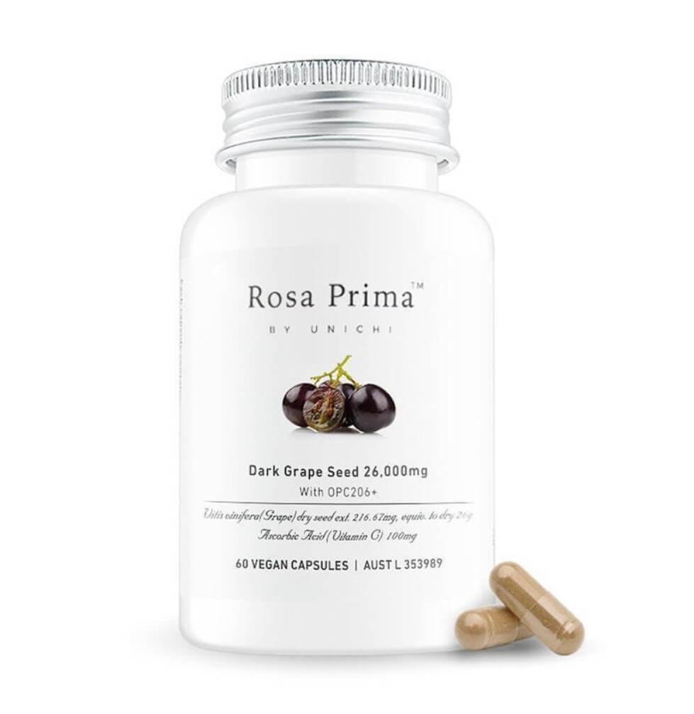 Unichi Rosa Prima 黑葡萄籽膠囊瓶身實拍，澳洲原裝正品