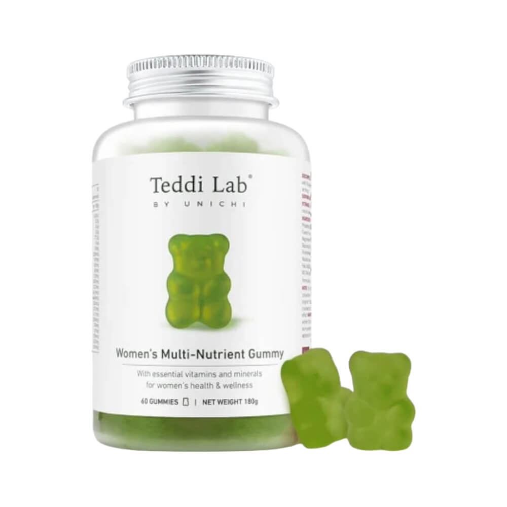 Unichi Teddi Lab 女性綜合維他命軟糖瓶身實拍，綠色小熊軟糖