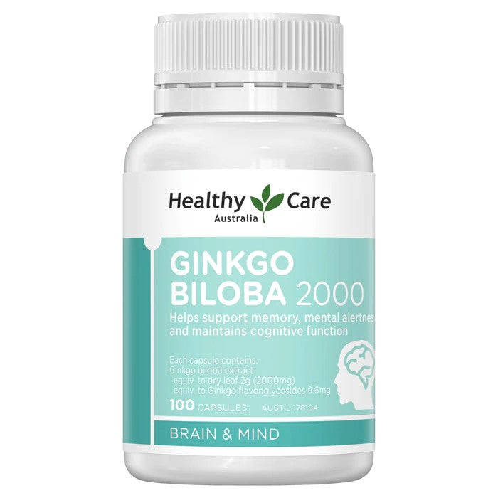 Healthy Care 銀杏葉2000mg 100顆，幫助記憶力與專注力、維持腦部健康