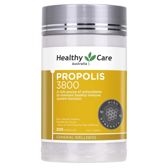 Healthy Care Propolis 3800mg 200 Capsules 瓶身包裝。