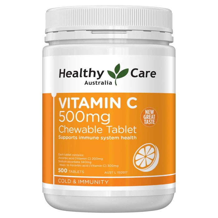 Healthy Care 維他命C 500mg 咀嚼片，500顆裝，橘子口味，日常健康防護首選